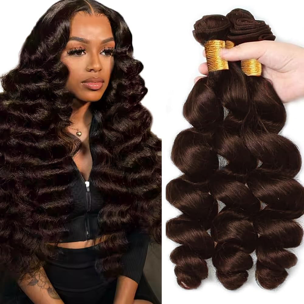 Brown Loose Deep Wave Bundles Human Hair Brown Bundles Human Hair 16 18 20 inch #4 Loose Wave Bundle Hair Weave 150g