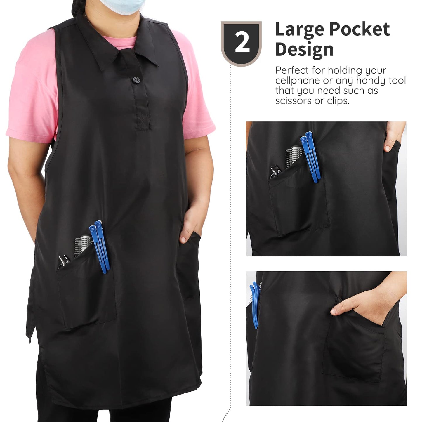 Segbeauty Hair Stylist Vest, Barber Vest Hairdresser Sleeveless Apron with 2 Pocket for Women, Adjustable V-neck Cosmetology Salon Apron Pet Groomer Gown SPA Uniforms Protective Work Clothes Large