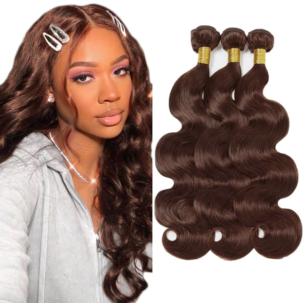 #4 Brown Bundles Human Hair Chocolate Brown Body Wave 3 Bundles 22 24 26 Inch DiexrLamx Color #4 Body Wave Human Hair Extensions 150g