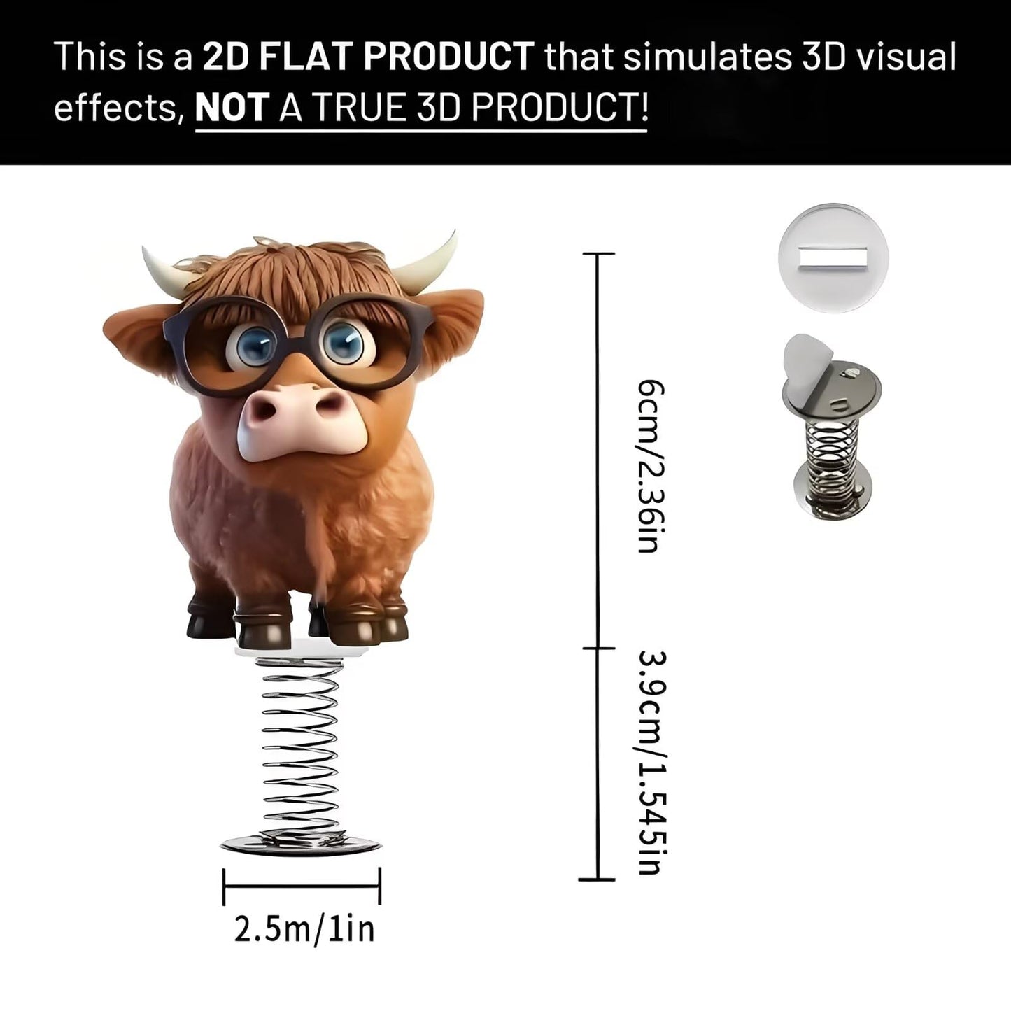 Acrylic Car Accessories and Home Decoration Creative Shaking Spring Highland Cow Design, Suitable for Car, Home Furnishings, Desk and Bicycle, Ideal Christmas Gift for Friends & Family