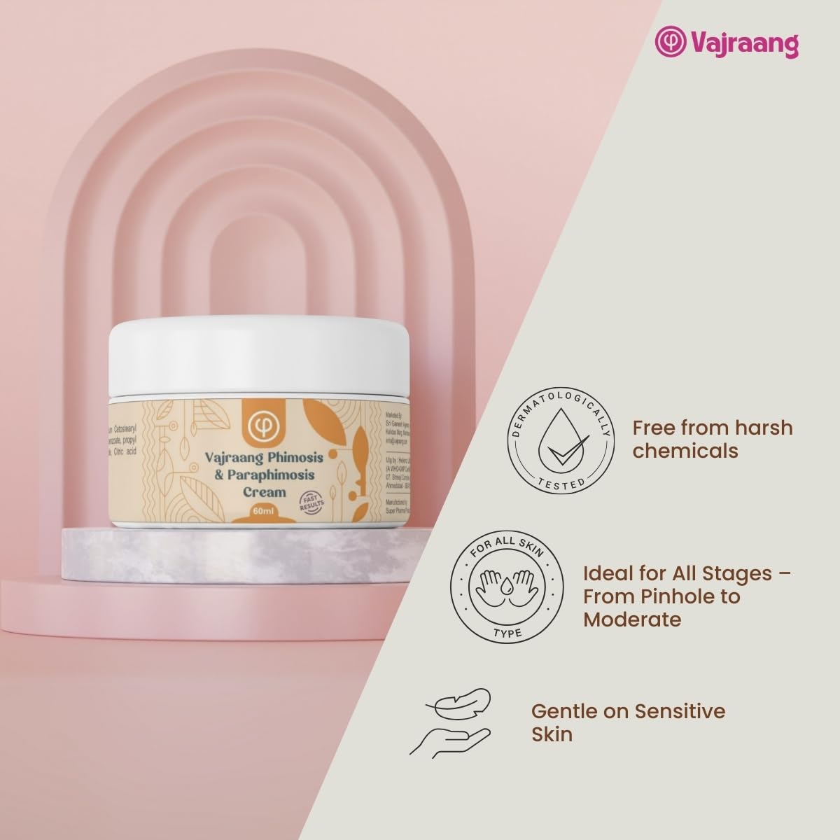 Vajraang Phimosis & Paraphimosis Cream – Steroid-Free Skin Recovery | Relieves Skin Tightness, Reduces Discomfort | for Daily Use | 60-Day Tube (1)