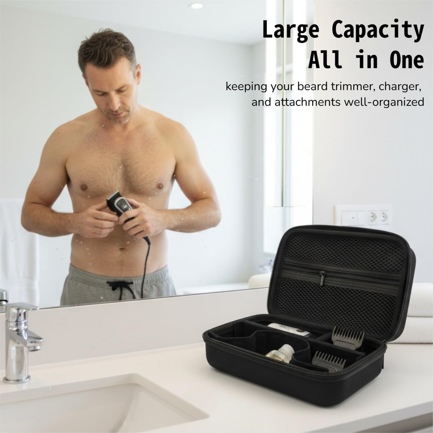 ZyCooom Beard Trimmers Case, Hair Clipper Shaving Hard Travel Case Compatible with Norelco Multigroom Series 9000/7000/5000/3000, OLOV, Ufree, Oneblade, Electric Body Shaver and Accessories -Black