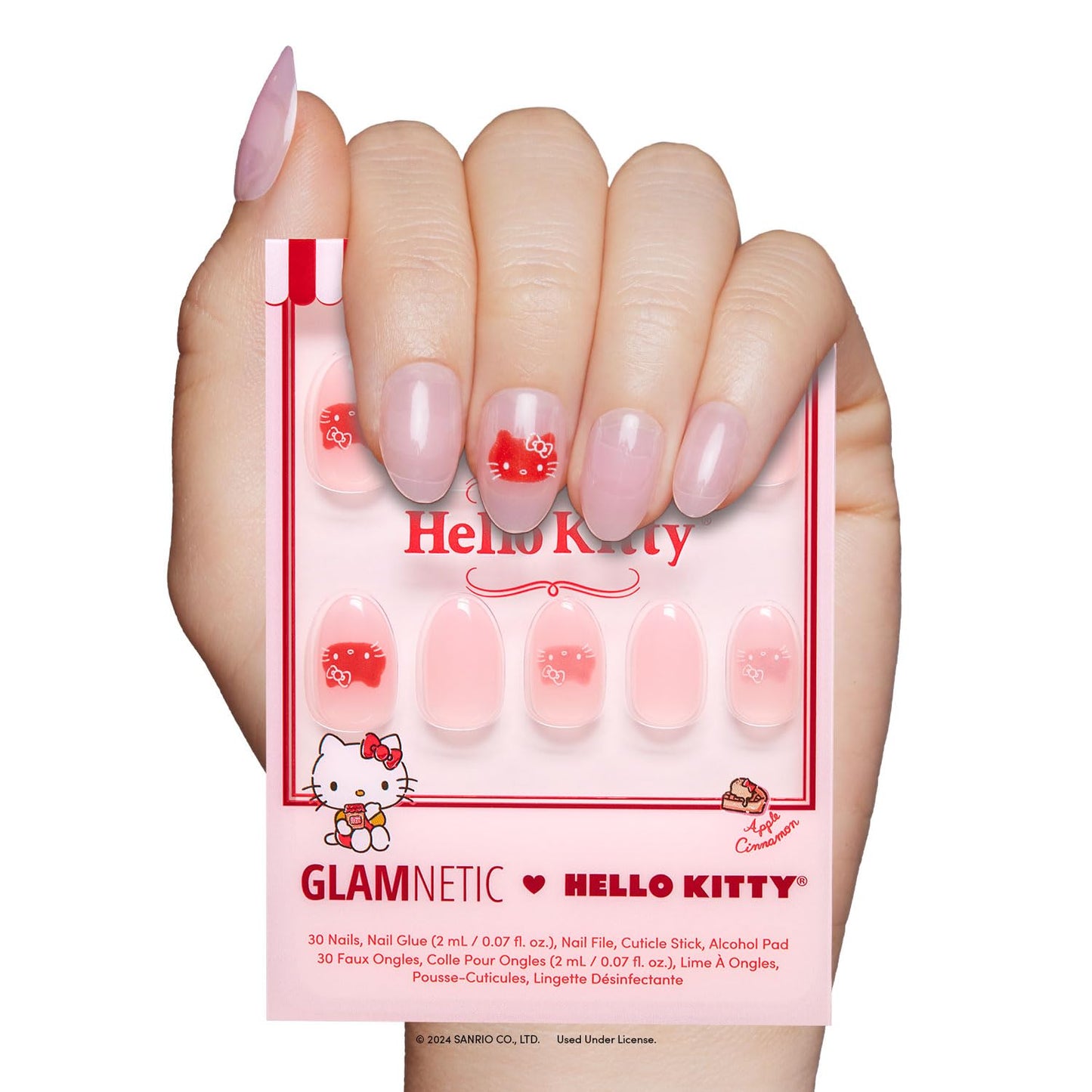 Glamnetic Press On Nails - My Melody™ Short Almond Gold Foil 3D Graphic | 30 Nail Kit with Glue - 15 Sizes Available