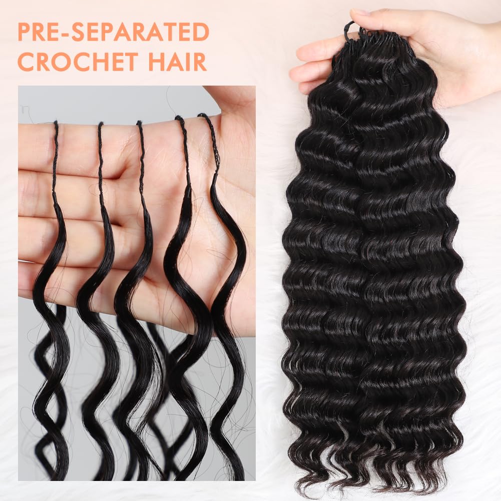 Deep Wave Human Crochet Hair - Pre-Separated & Pre-Looped | 18 Inch, 60 Gram, Natural Black for Black Women