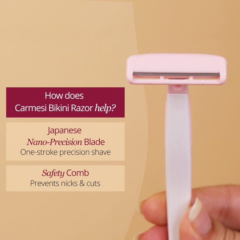 Carmesi Bikini Razor for Women | No Cuts, No Bumps Hair Removal | Japanese Nano-Precision Blade with Safety Comb | Smooth, Irritation-Free Bikini Line Shave | 1 Razor