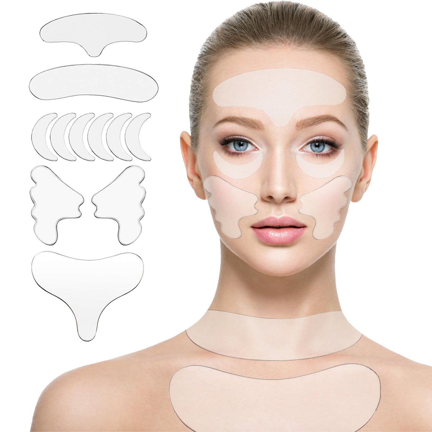 GETPUNA Neck Wrinkle Patches, Reusable Silicone Facial Pads for Neck, Chest, Forehead & Smile Lines, Overnight Anti Wrinkle Patches for Women and Men, Soft Skin-Friendly Set, 11 Pcs