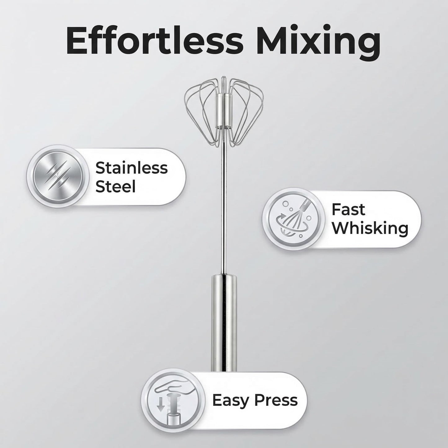 Stainless Steel Eggbeater, Semi-Automatic Rotating Hand Mixer, Easy Stir Egg Scrambler, Labor-Saving Design for Eggs, Cream & Baking