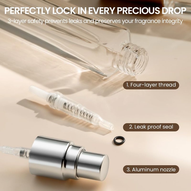 Cryslora Perfume Atomizer, Glass Perfume Container,Travel Bottle Refillable, Empty Portable Leakproof Fragrance Spray Bottle (Beech 5pcs 15ml/0.5oz)