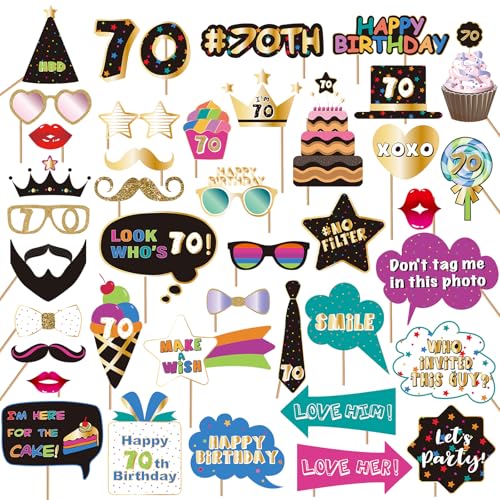 70th Birthday Photo Booth Props Kit - 40 Premium Quality Accessories