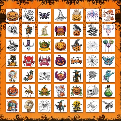 Ozepao 100 Pcs Halloween Temporary Tattoos - Pumpkins, Ghosts & More