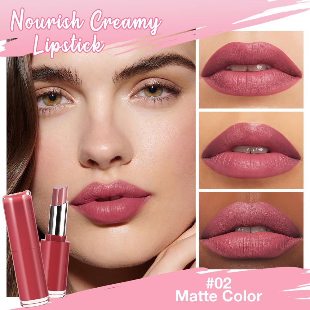 HHLTOH 2Pcs Honey Lipstick Tinted Lip Balm Set - Matte Tint Cream Lipsticks for All Skin Tones,Hydrating Lip Stain,Can be Buildable Nourishing Moisturizing Suitable for Women to Every Day Makeup 02&03
