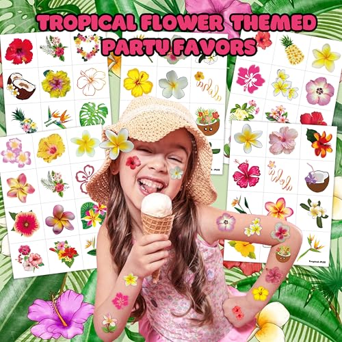 60 PCS Tropical Flower Hawaiian Temporary Tattoos for Parties