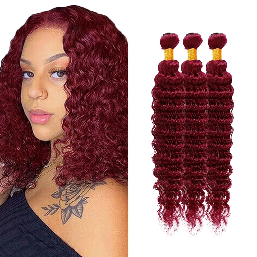 Burgundy Bundles Human Hair Burgundy Deep Wave Bundles 12 14 16 inch Red Human Hair Bundle 99J Deep Wave Bundle 150g