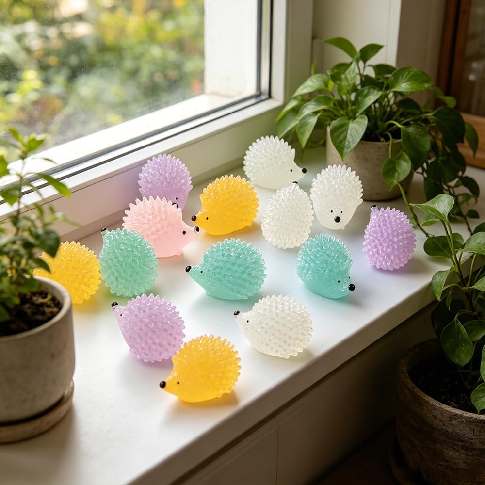 Mini Luminous Resin Hedgehogs - 36 PCS Tiny Figurines for Dollhouse & Micro Landscape Décor