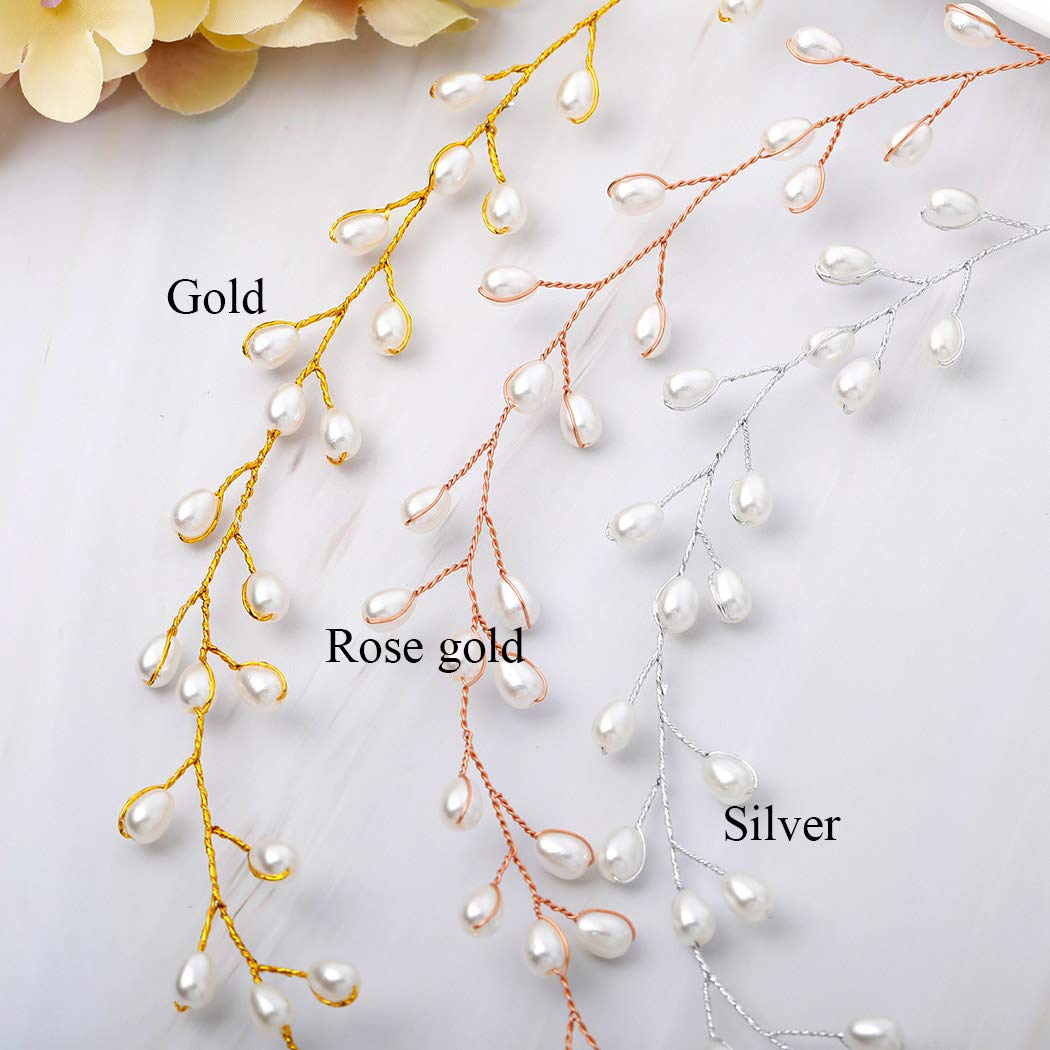 Catery Bridal Headbands Pearl Hair Vine Wedding Headpiece Bride Head Band Accessories for Women and Girls (Sliver)