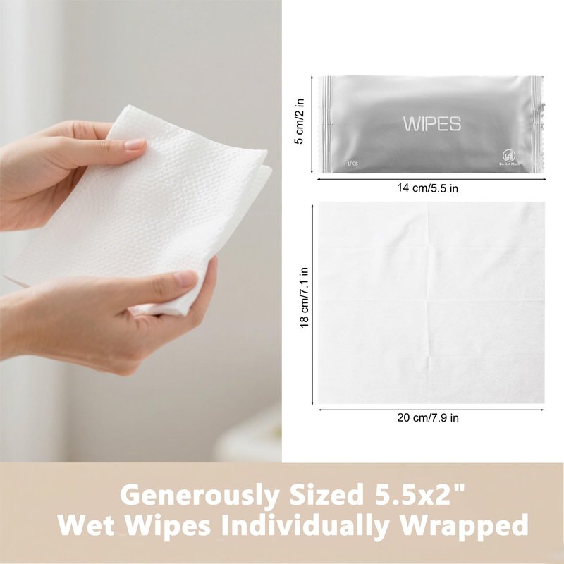 Etenpo 50 Pack Individually Wrapped Wet Wipes, Wet Wipes for Hands, Pure Water, for Wedding, BBQ, Parties and Travel, Alcohol-Free Disposable Hand Wipes Kit