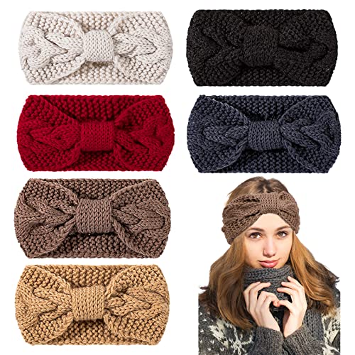 Whaline 6-Piece Knit Winter Ear Warmers Headbands with Bow Knot - Yellow & Grey