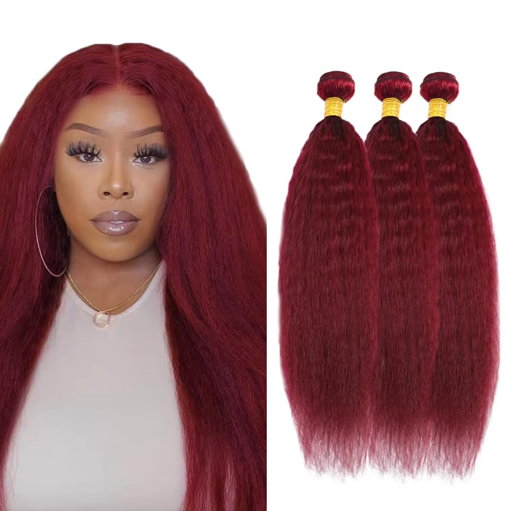 300g 30 30 30 inch Burgundy Bundles Human Hair Burgundy Kinky Straight Bundles Red Human Hair Bundle