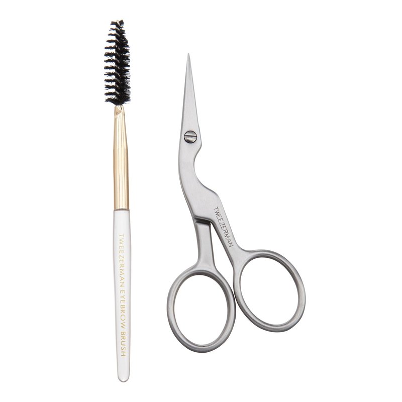 Tweezerman Stainless Steel Eyebrow Shaping Scissors & Brush - Eyebrow Trimming Set for Women and Men