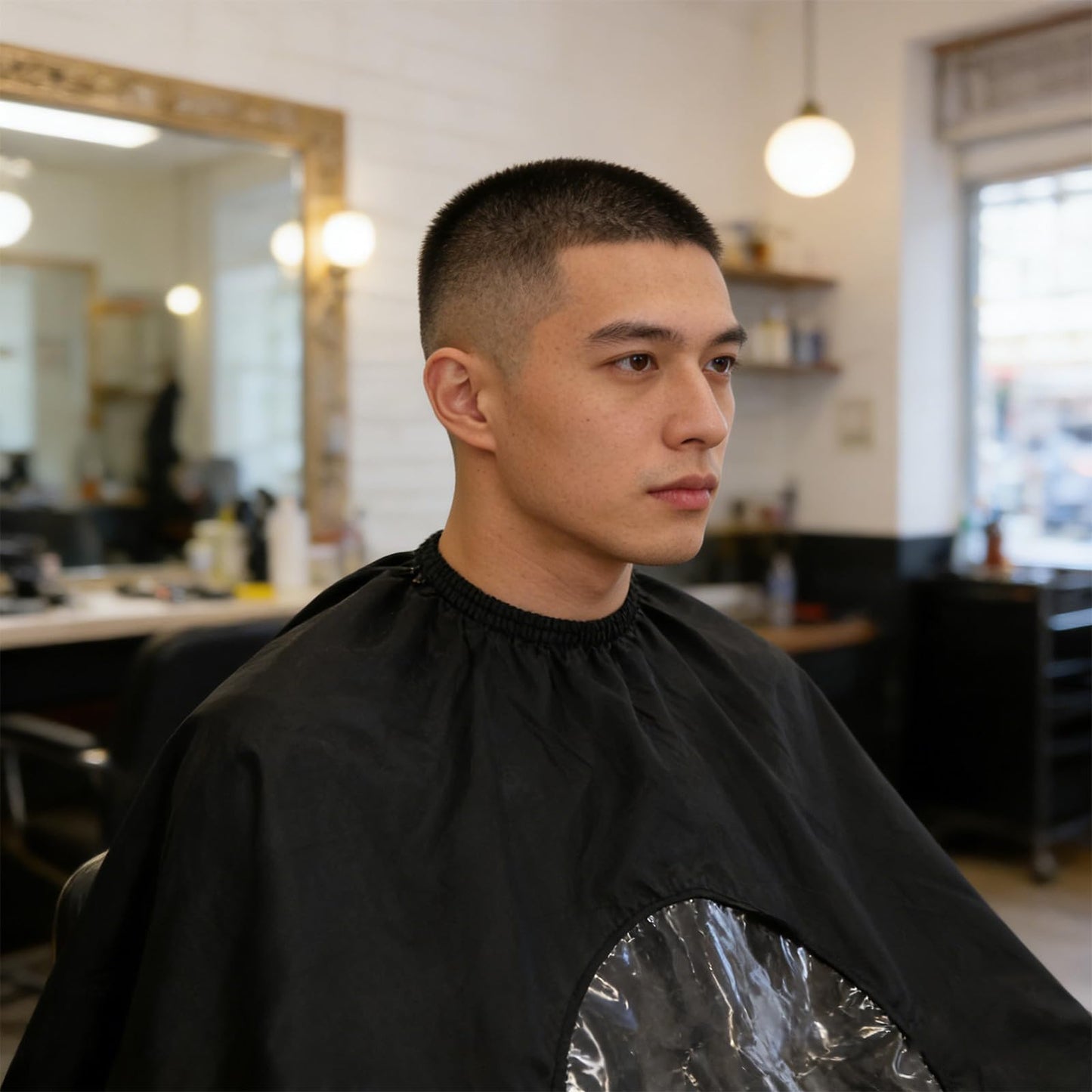TOVINANNA Professional Barber Cape with Clear Viewing Window - Large Hair Cutting Capes for Men Adult Salon - Waterproof Hairdresser Smock for Styling, Coloring, Home Haircut Accessories, Black