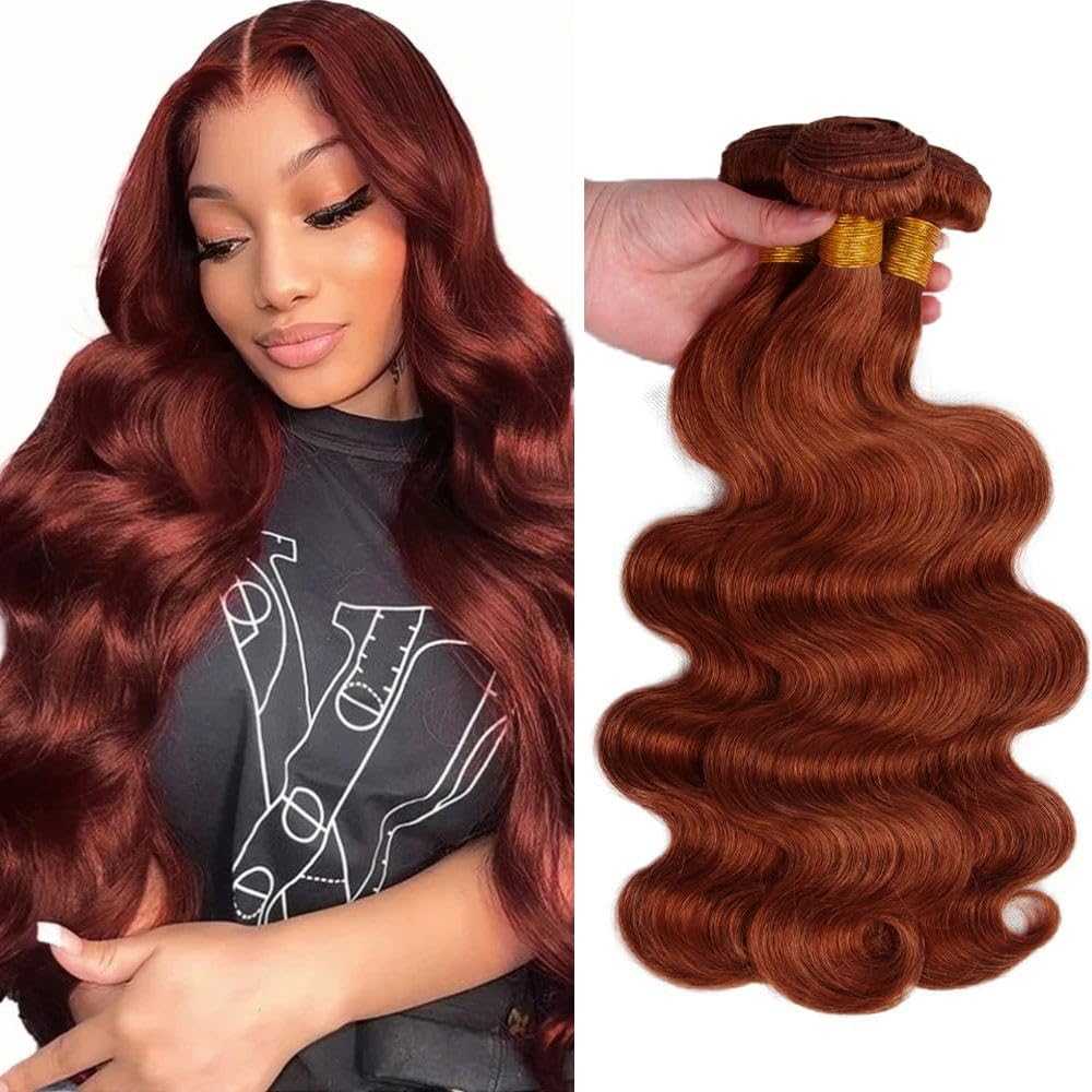 30 32 34 Inch Color 33 Body Wave Bundles Human Hair Auburn Bundle Huxowax Brazilian Virgin Soft and Silky Remy Hair Extensions Double Weft Copper Brown Body Wave Bundle 300g