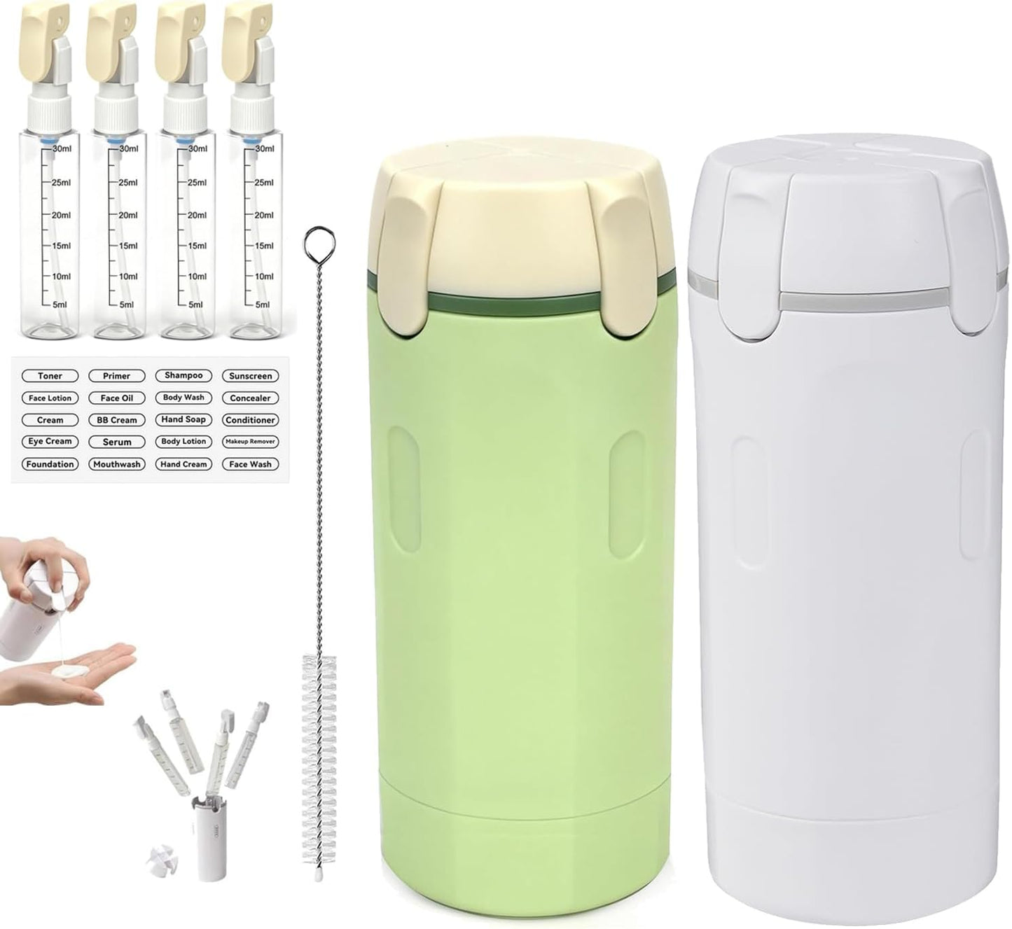 Travel Toiletry Dispenser Set - 4 Pack 30ML Refillable Leak-Proof Bottles for Shampoo & Shower Gel | Green