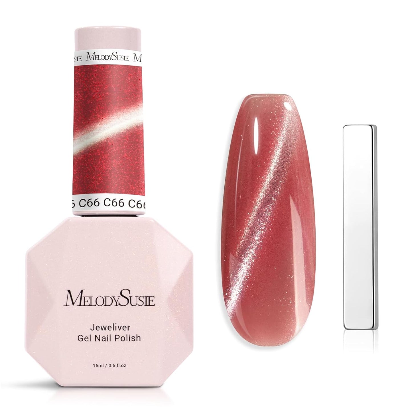 MelodySusie Cat Eye Gel Nail Polish - Burgundy Red Glitter Holographic | 0.5 Fl Oz UV Nail Art