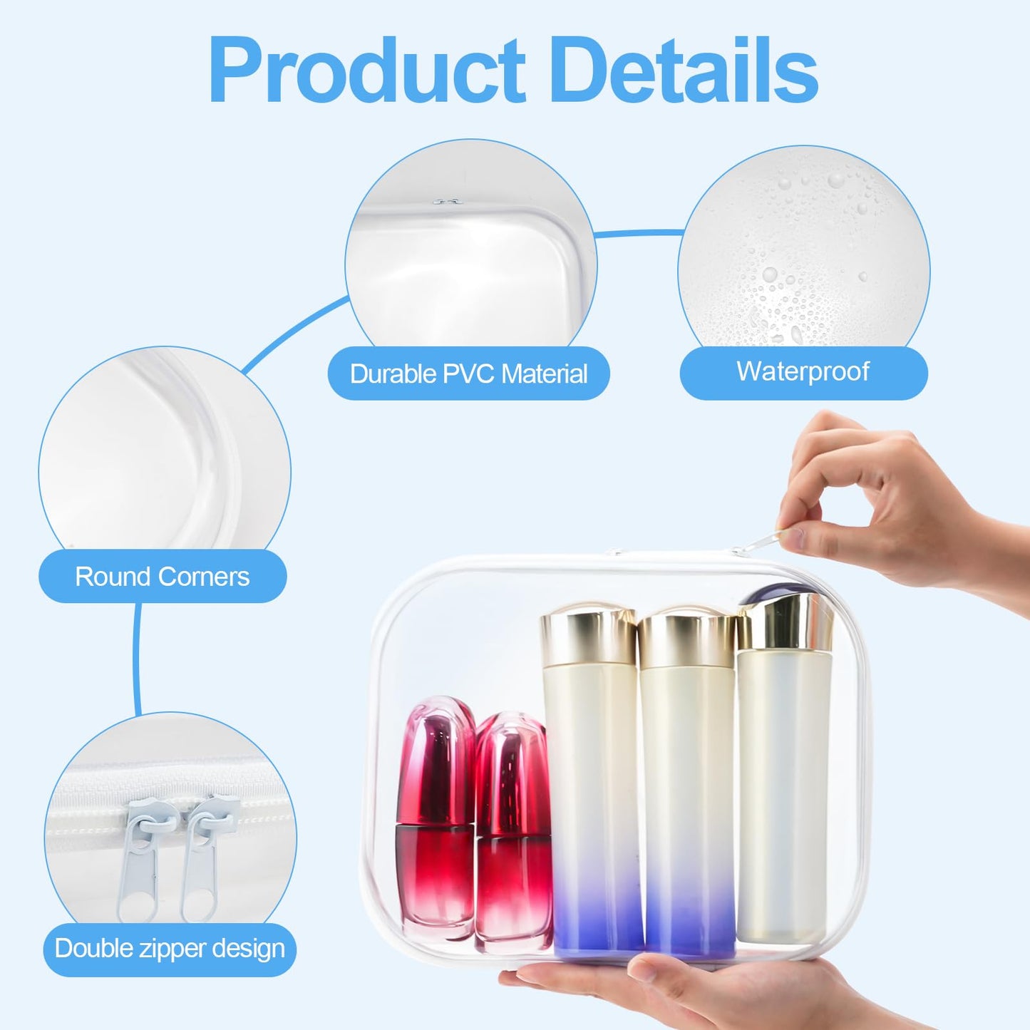 FHUIEWRY 4 Pcs Clear Hard Shell Zipper Case, Clear Zipper Pouches Makeup Box Hard Plastic Travel Toiletry & Cosmetic Bag Portable Travel Organizer Bins for Snacks, Blocks, Puzzles(2S+2M)