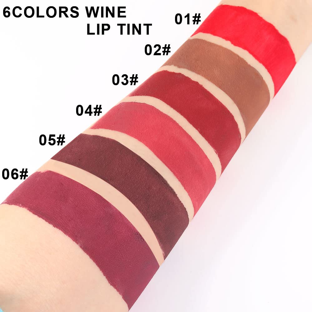 6Pcs Wine Bottle Lip Tint Stain Set - Long-Lasting Waterproof Lipstick | Ruby, Deep Rose, Plum, Brown