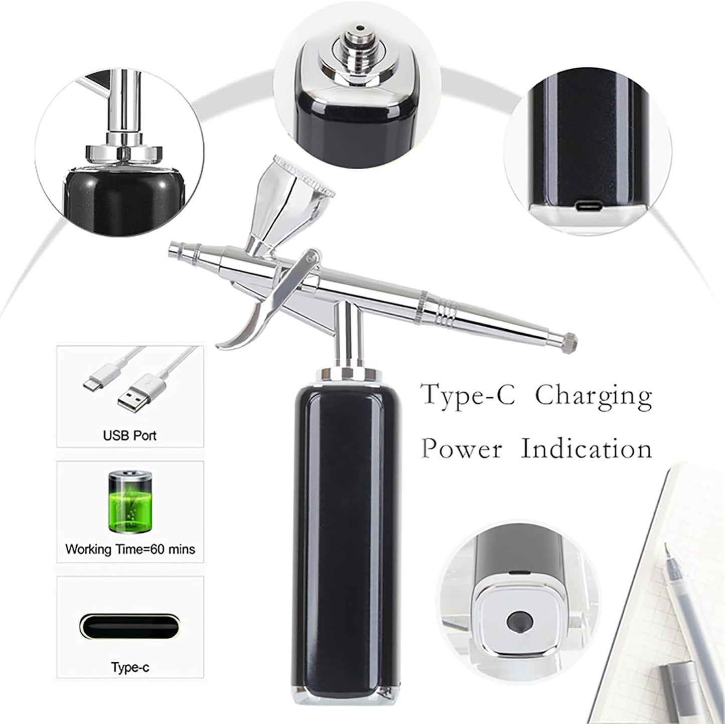 Portable Airbrush Kit - High Air Flow Cordless Compressor for Makeup, Nail Art, Tattoo | Mini Handheld Design