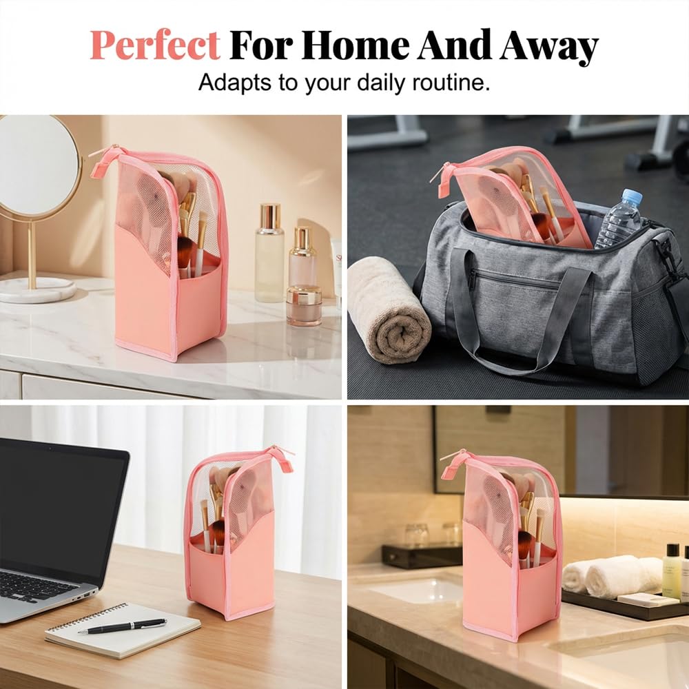 Spwejsr Standing Toiletry Bag, Portable Lightweight EVA Mesh Travel Toiletry Bag, Large Capacity & Water-resistant & Foldable Design, for Makeup Brushes & Toothbrush (Black-1PCS)