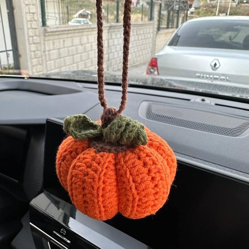 Handmade Crochet Pumpkin Car Rear View Mirror Ornament