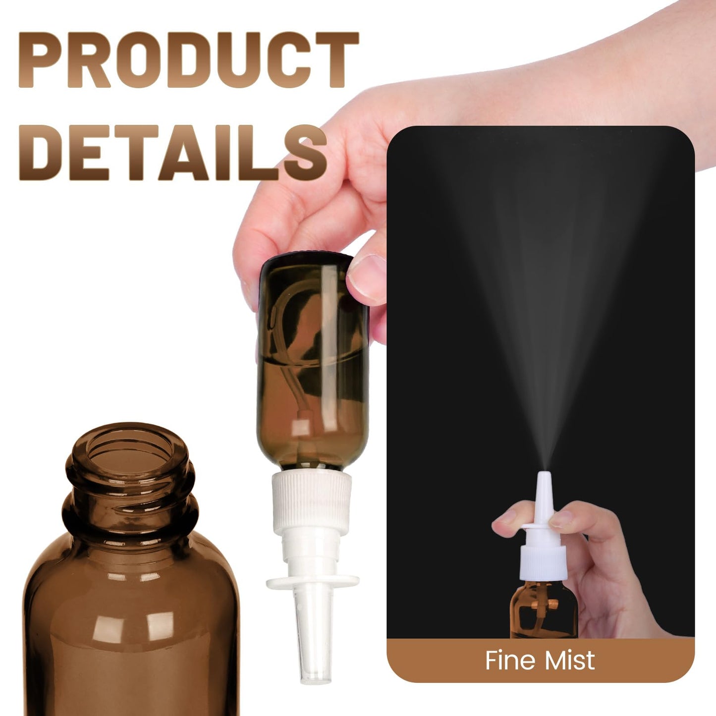 1 oz Empty Amber Glass Nasal Spray Bottles 10 Pack Leakproof & Durable