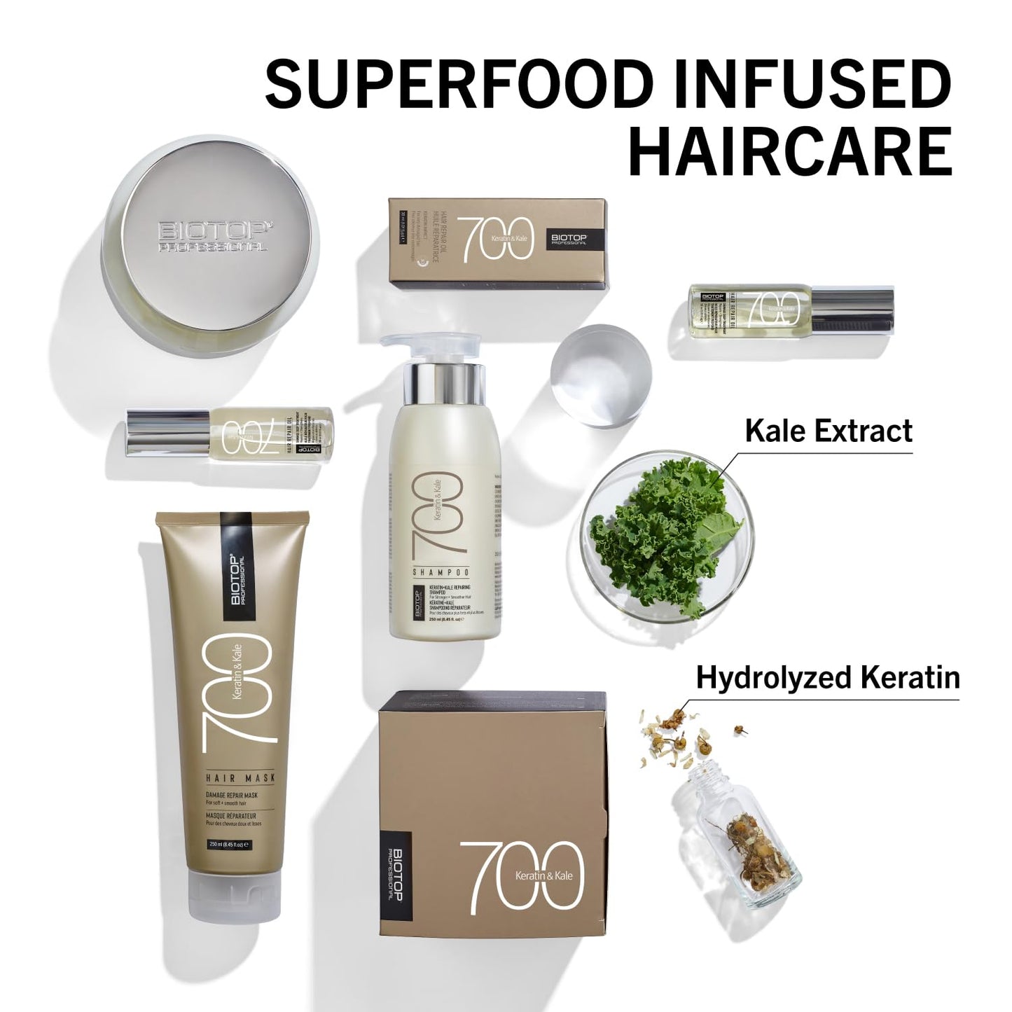 Biotop Professional 700 Keratin + Kale Hair Conditioner - Made With Vitamin E to Soften & Strengthen Strands - Nourishing + Moisturizing Conditioner for Damaged Hair - 8.45 oz