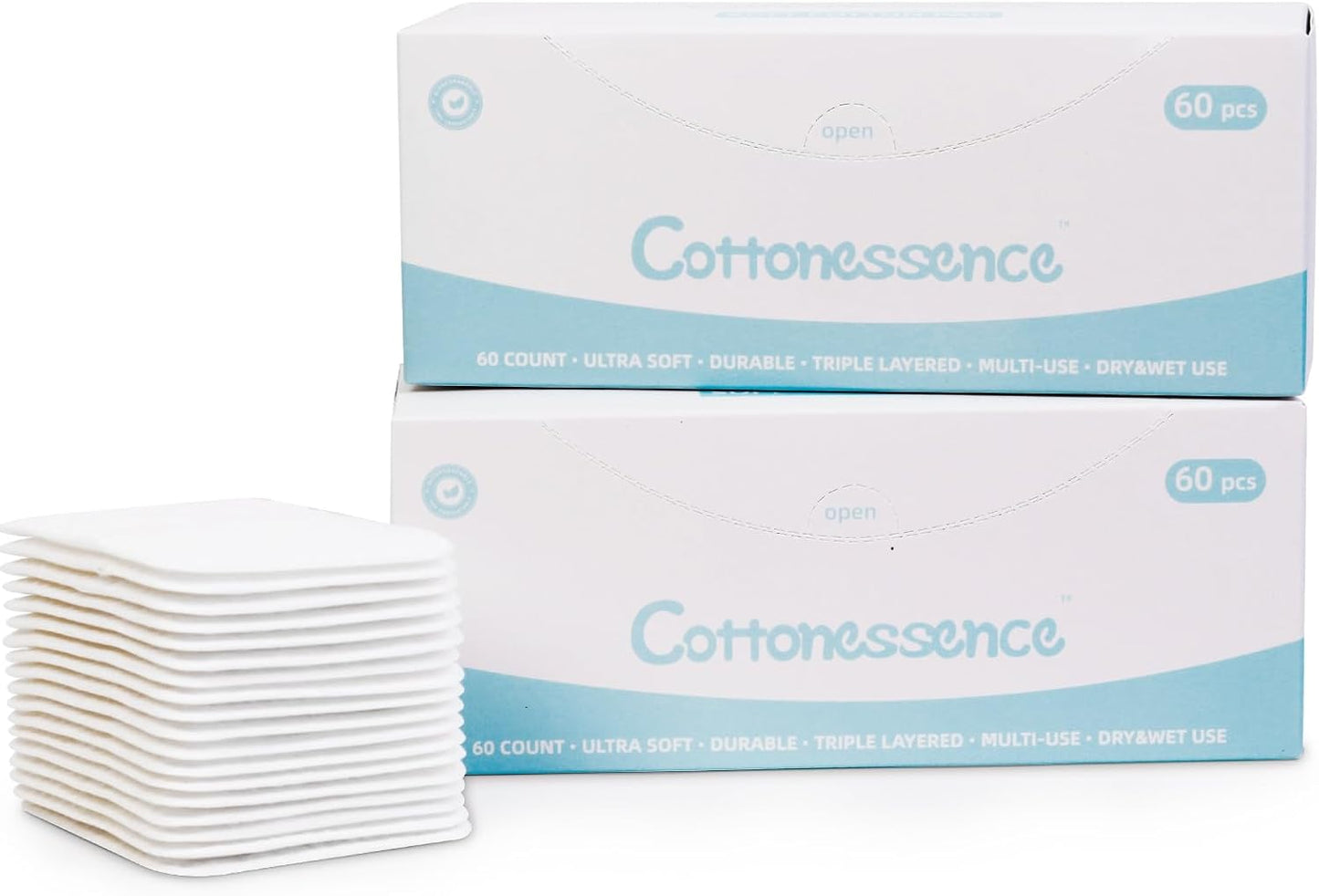 Exfoliating Cotton Pads - 100% Cotton, Extra-Soft & Lint-Free | 120 Count for Makeup Removal