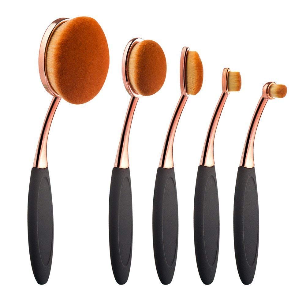 Oval Foundation Brush Set - 5 Pcs Toothbrush Makeup Brushes for Fast, Flawless Liquid & Cream Application