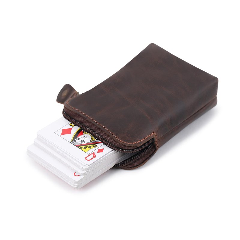CestAntiQ Premium Full-Grain Leather Playing Card Case Zippered Card Deck Holder for Poker and Bridge Travel Accessory Secure Multi-Purpose Wallet Compatible for Pockemon Cards Holder Brown