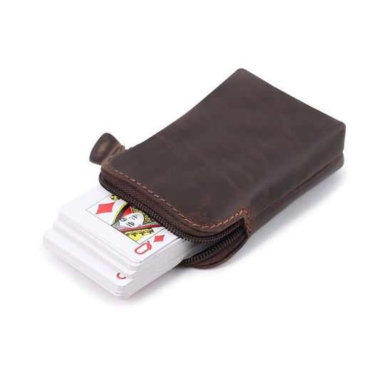 CestAntiQ Premium Full-Grain Leather Playing Card Case Zippered Card Deck Holder for Poker and Bridge Travel Accessory Secure Multi-Purpose Wallet Compatible for Pockemon Cards Holder Brown