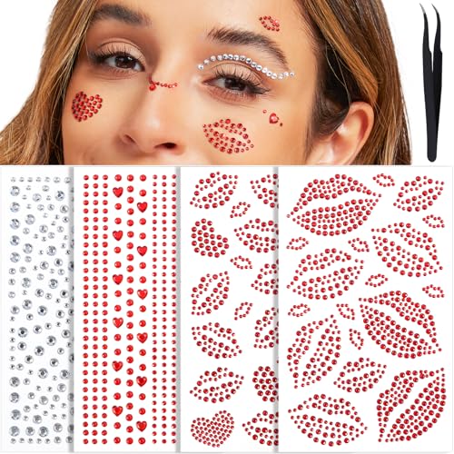 Self-Adhesive Face Gems Set - Red Lip Rhinestone Stickers