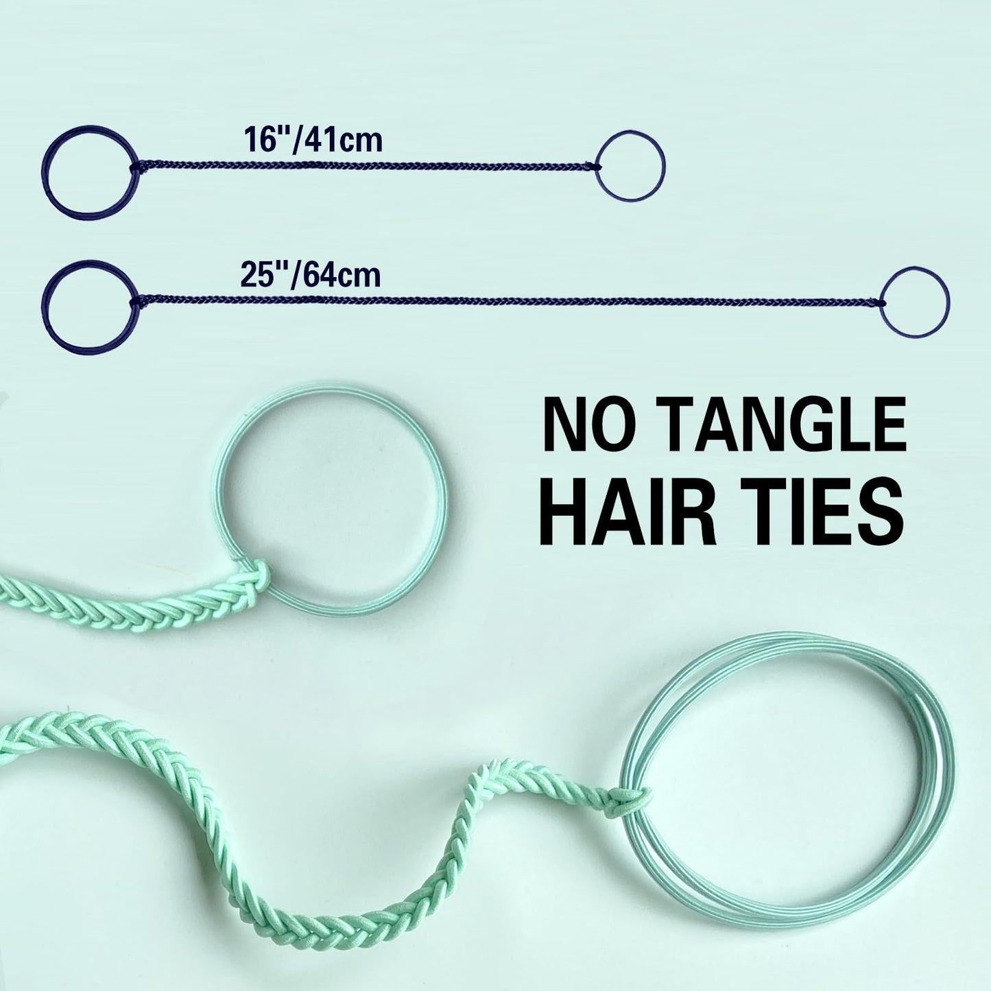 2 Packs (1PC 16"+1PC 25") Aqua Hair Ties No Hooks for Women, Elastic Strong Hair Bands for Long Thick Curly Hair Ponytails Holders for Swim Diving Motorcycle Rides Skiing Surf