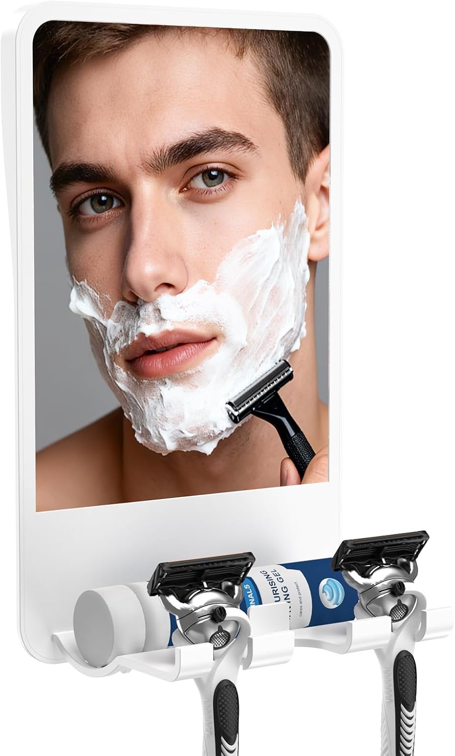 Fogless Shower Mirror for Shaving - Multifunctional Storage for Razor & Foam | Adjustable Angle, Black