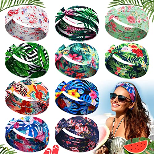 Jutom 10 Pcs Boho Hawaiian Headbands for Women, Wide Floral Beach Hair Wraps