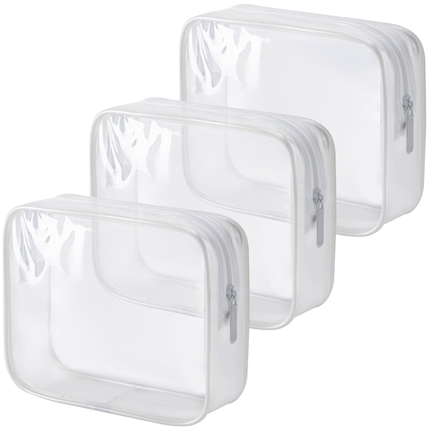 TSA Approved Clear Toiletry Bag Set - 3 Pcs Quart Size Travel Makeup & Cosmetic Organizer | Black