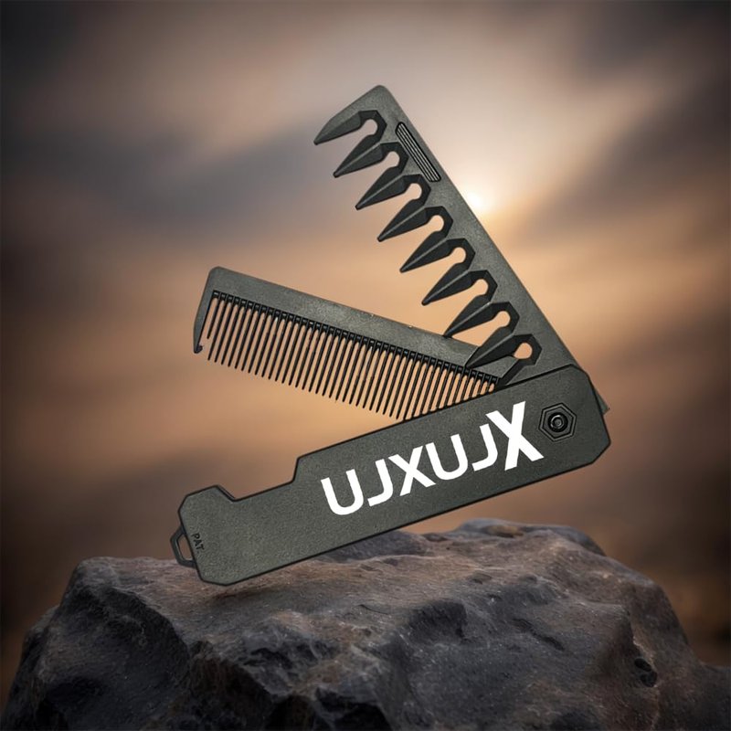 2 in 1 Portable Folding Comb for Men & Women - Fine Tooth & Textured Wide-Tooth Styling Comb with Durable ABS Handle, Multi-Purpose Hair Comb for Beard, Mustache & Daily Grooming - Home, Salon, Travel