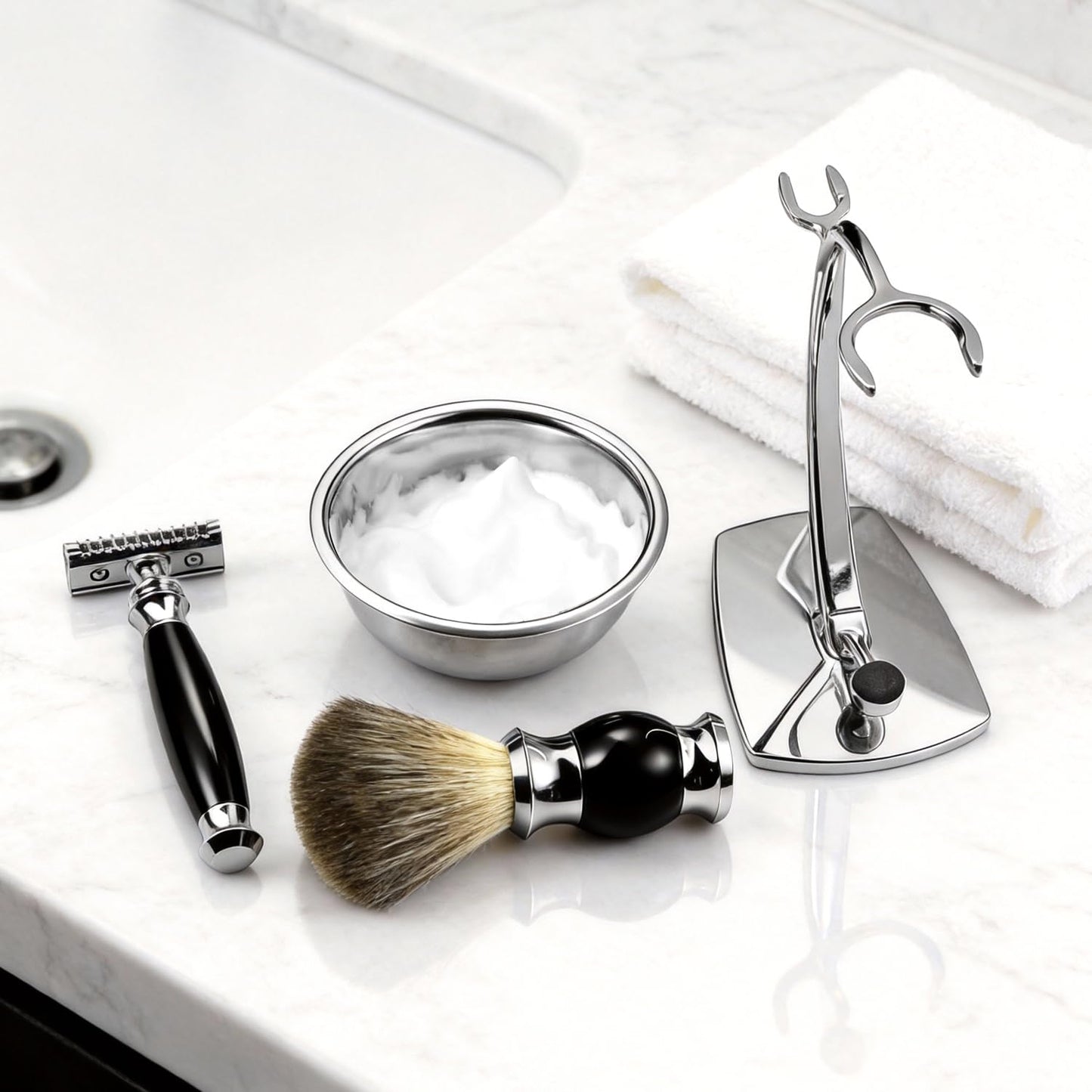 GRUTTI Premium Shaving Kit for Men, 4 in 1 Shaving Set Includes shaving Stand & Soap Bowl &Brush, Double Edge Safety Razor for Men, Safety, Eco-Friendly