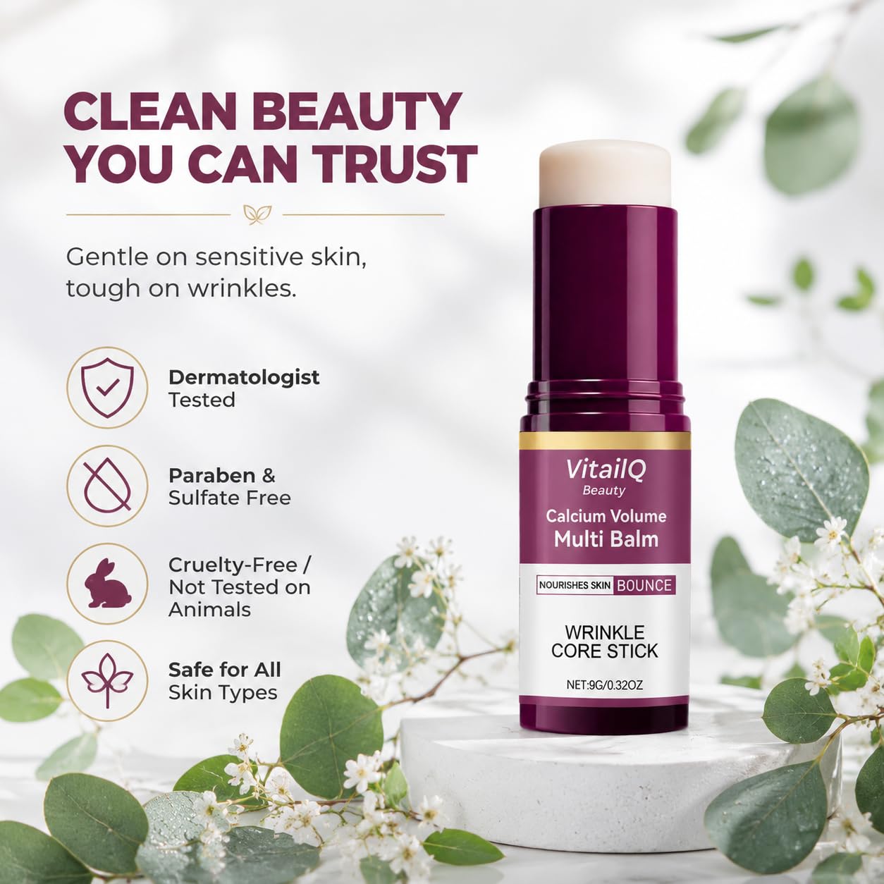 VitailQ Anti-Wrinkle Calcium Balm - Hydrating Face Moisturizer for Eyes, Neck & Face
