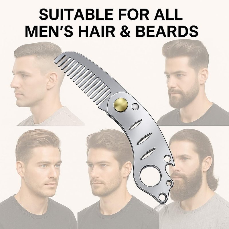 IN SELECT Folding Comb, 304 Stainless Steel Pocket Hair & Beard Comb with Built-in Bottle Opener, Durable EDC Multi-Tool for Everyday Carry, 1 Pack
