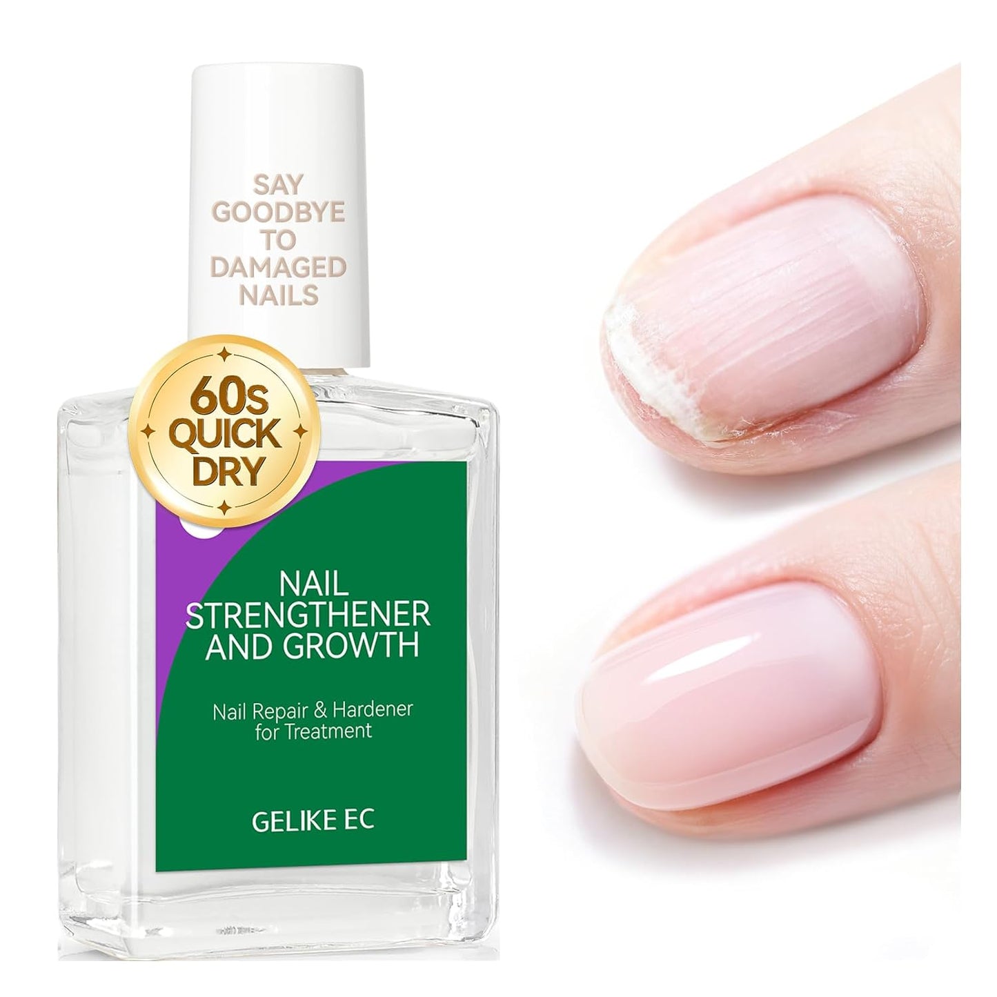 Nail Growth Strengthener - Gelike 6-in-1 Natural Hardener for Weak Nails | Nude Blush Color