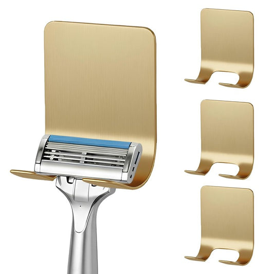Heran Razor Holder for Shower Wall, 4 Pack Self Adhesive Shower Razor Holder, Waterproof Stainless Steel Hooks for Inside Shower, Towel Loofah Bathroom Kitchen Organizer Gold