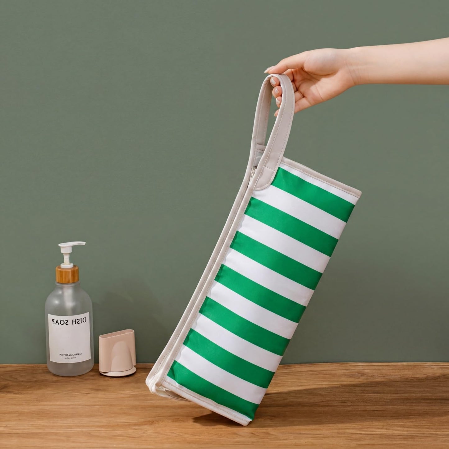 RSRSLEII Striped Hair Tools Travel Bag,Waterproof Hair Styling Accessories Storage Case for Hair Dryer，Flat Irons,Straightener,Curling Iron,Hot Hair Tool Organizer with Dividers（05Green）